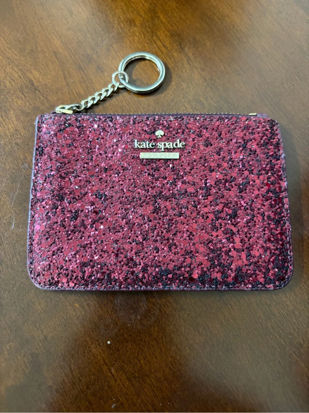 Kate Spade Laurel Way Bitsy Burgundy Glitter Keychain Wallet